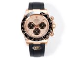 Rolex Daytona 904L Steel 40mm Ceramic Bezel Platinum Markers Rose Gold Face Oysterflex Band Watch